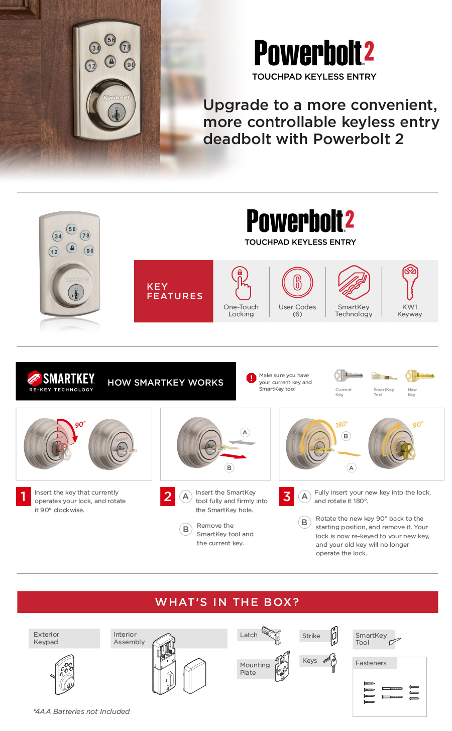 Kwikset Powerbolt2 Single Cylinder Satin Nickel Electronic Deadbolt